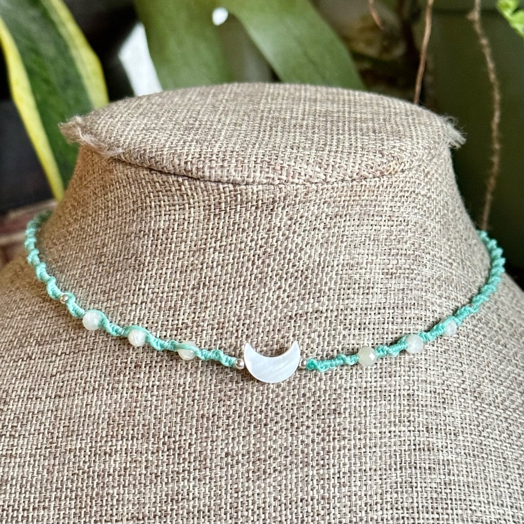 Moonstone And Mother Of Pearl Micro Macrame Choker